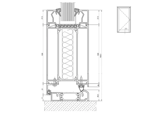 izool 80 FIRE+ Vertikalschnitt durch Türflügel und Türschwelle